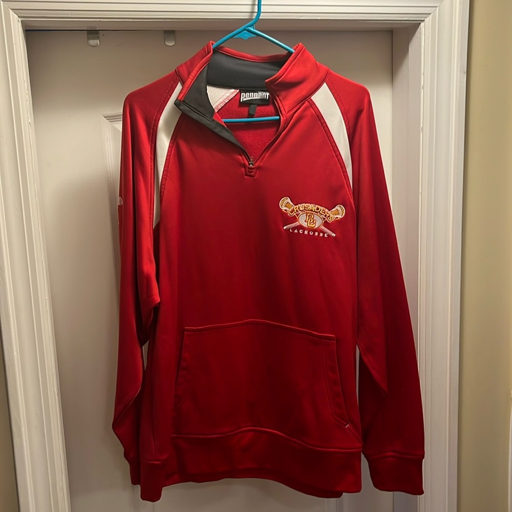 Bergen Catholic Mens M Lacrosse Pennant Apparel V-Neck Pullover Red & Gold